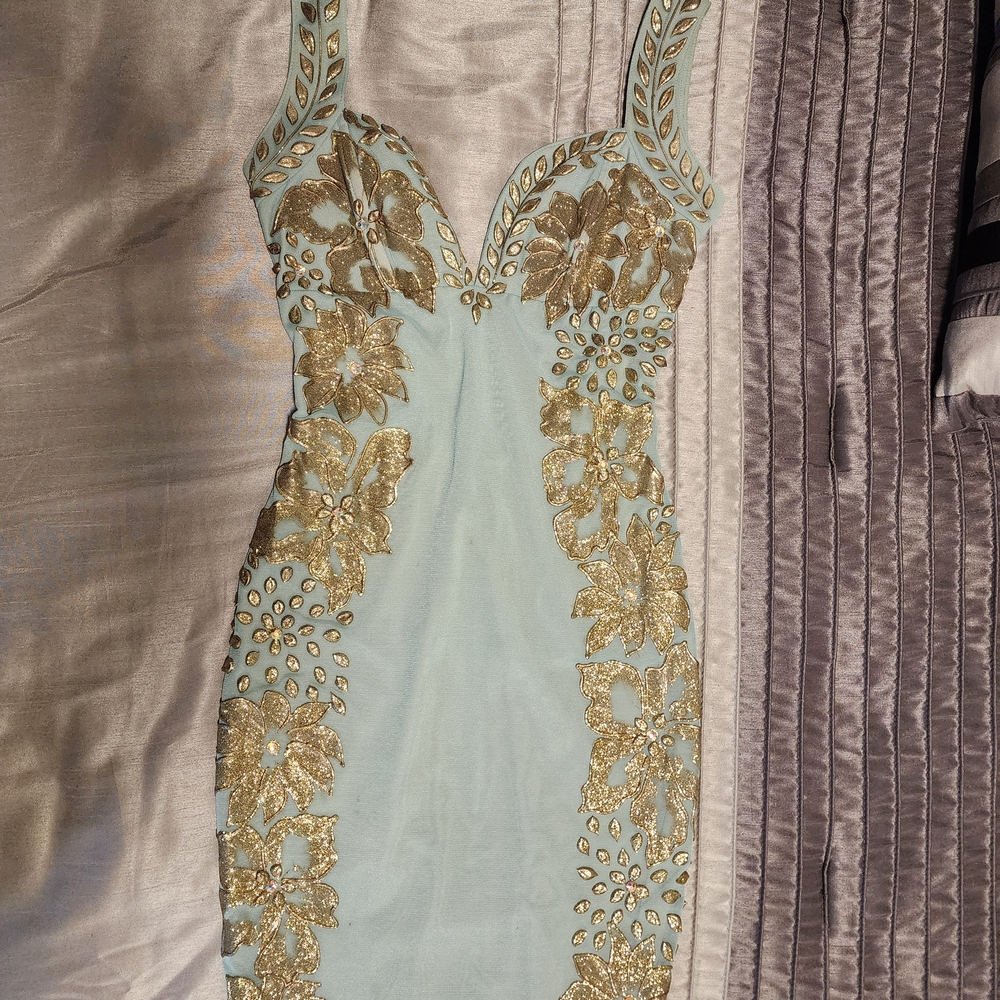 Elegant Gold Embellished Mini Dress